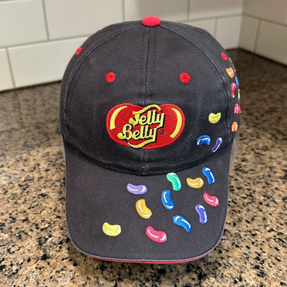 Jelly Belly Baseball Cap Men's Adjustable Black Multi-Color Embroidered Hat